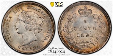 1891 5C Obv 2 WD 1/1 8/8 Low 91 MS63