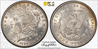 1889 $1 VAM 18, Doubled Ear MS64