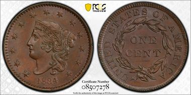 1834 1C Lg 8, Sm Stars, Med Let MS64+ BN