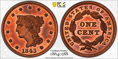 1843 1C Petite Head, Sm Letters PR66RB