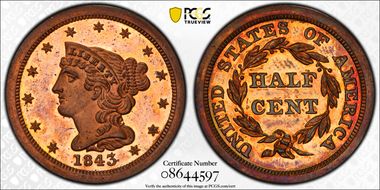 1843 1/2C Original PR64+ CAM