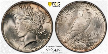 1922 $1 VAM 12A, Moustache MS65