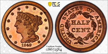 1849 1/2C Small Date, Original PR65RD