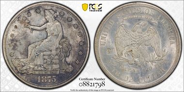 1875-S T$1 Chopmarked AU58