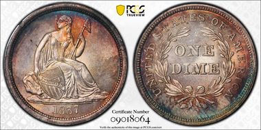 1837 10C Seated, Large Date MS64