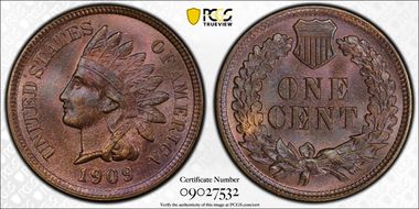 1909 1C Indian MS66RB