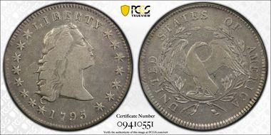 1795 $1 Flowing Hair, 3 Leaves VF20