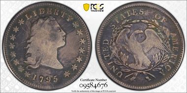 1795 $1 Flowing Hair, 3 Leaves VG10