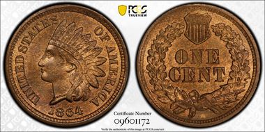 1864 1C Bronze MS65RB