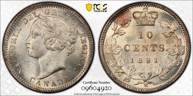 1881-H 10C Re-engraved I REGINA MS64