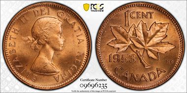 1953 1C Strap MS65RD