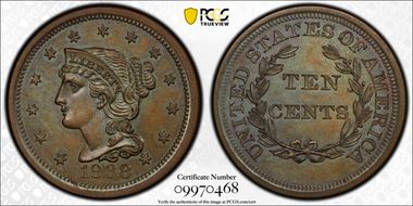 1868 10C J-648 PR64BN