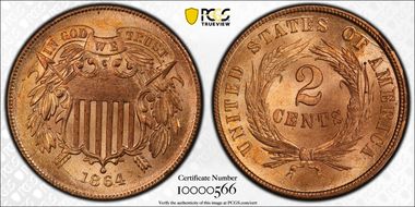 1864 2C Large Motto MS66+ RD
