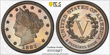 1883 5C No CENTS PR67+