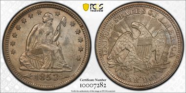 1853 25C Arrows and Rays MS64+