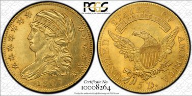 1807 $5 Capped Bust AU58