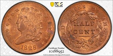 1828 1/2C 13 Stars MS63RB