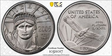 2005 $10 Statue of Liberty MS70