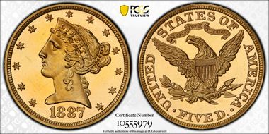 1887 $5 PR65CAM