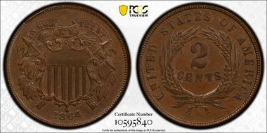 1864 2C Large Motto MS63BN