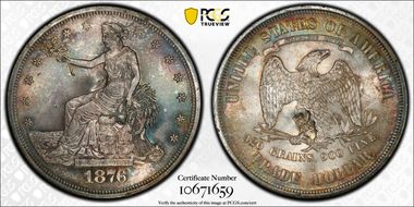 1876-S T$1 Chopmarked MS64
