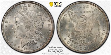 1880 $1 VAM 25, 0/9 Overdate MS64