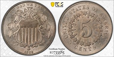 1866 5C Rays MS63