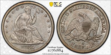 1844-O 50C WB-2 Large O Center Dot OBV AU50