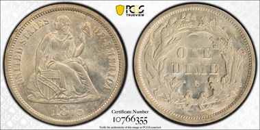 1875-S 10C Mintmark Above Bow MS63