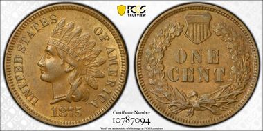 1875 1C AU58+ BN
