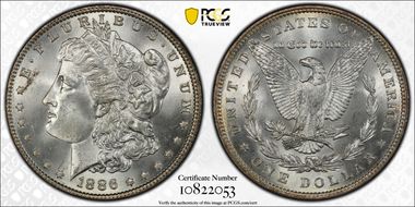 1886 $1 VAM 1C, 3+2 Rev. Clash MS64
