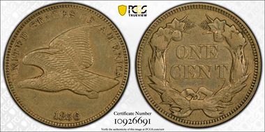 1856 1C Flying Eagle S-3 AU58