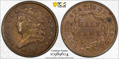 1832 1/2C C-2 MS62BN