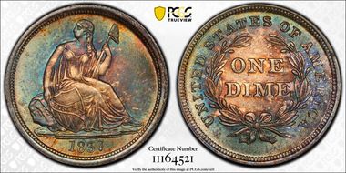 1837 10C Seated, Large Date MS65