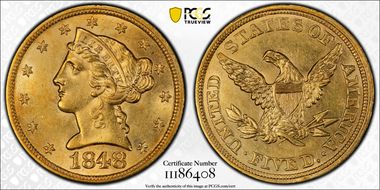 1848 $5 MS63
