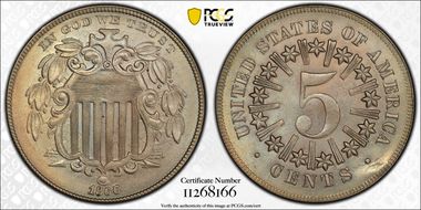 1866 5C RPD/Obv Die Clash, FS-306/401 MS64