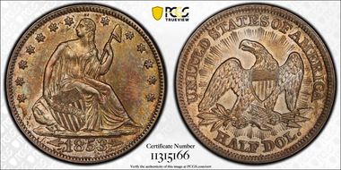 1853 50C Arrows and Rays MS62