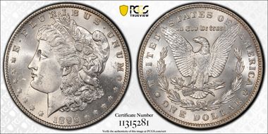 1896 $1 VAM 20, Bar 6 MS63