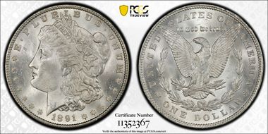 1891 $1 VAM 2, Doubled Ear MS63