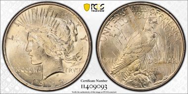 1922 $1 VAM 2L Gouge in Rays MS62