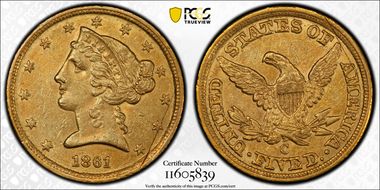 1861-C $5 AU55