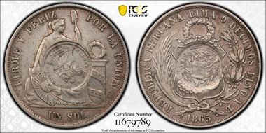 1894 (Peso) KM-224 C/S on 1865-YB Sol VF35