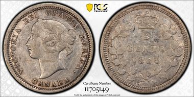 1858 5C Large Date RP2 XF40
