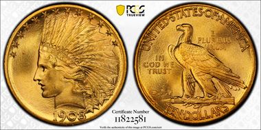 1908-S $10 MS68