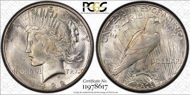 1922-S $1 VAM 10, Extra Ray MS64