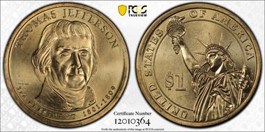 2007-P $1 Thomas Jefferson Position B - First Day of Issue MS67