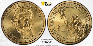 2007-D $1 Thomas Jefferson Position B - First Day of Issue MS67