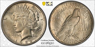 1922-D $1 VAM 4 Doubled Motto AU55