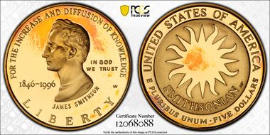 1996-W $5 Smithsonian PR70DCAM