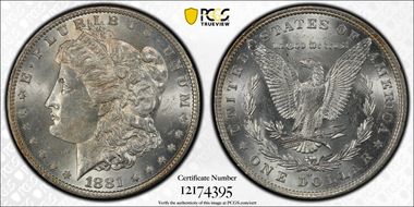 1881-O $1 VAM 27 Doubled Ear MS63